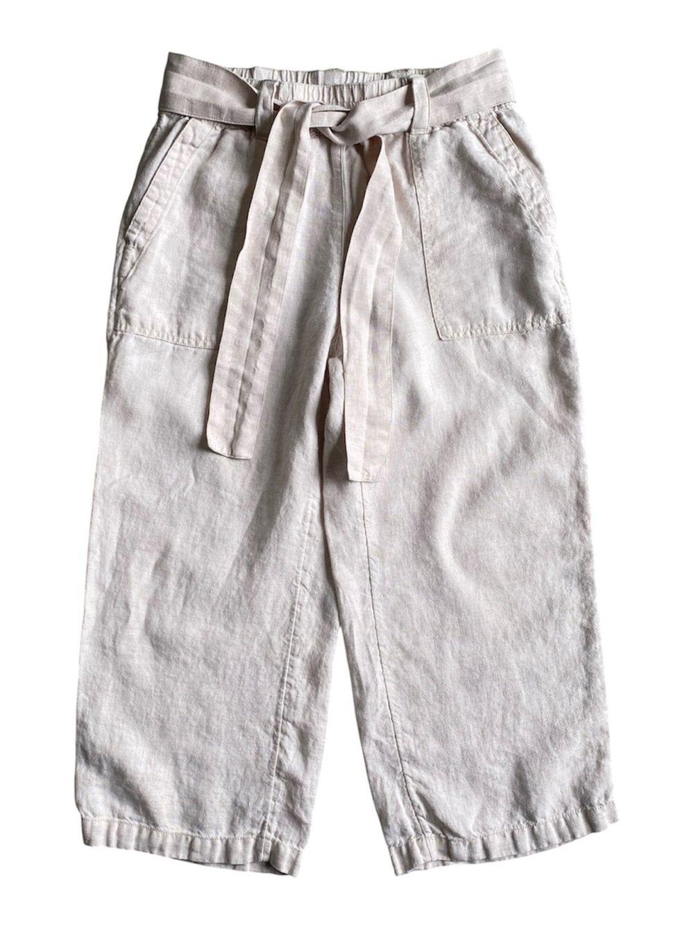 Lands' End 100% Linen Wide Leg Crop Pants Size 8 Petite Beige Tan